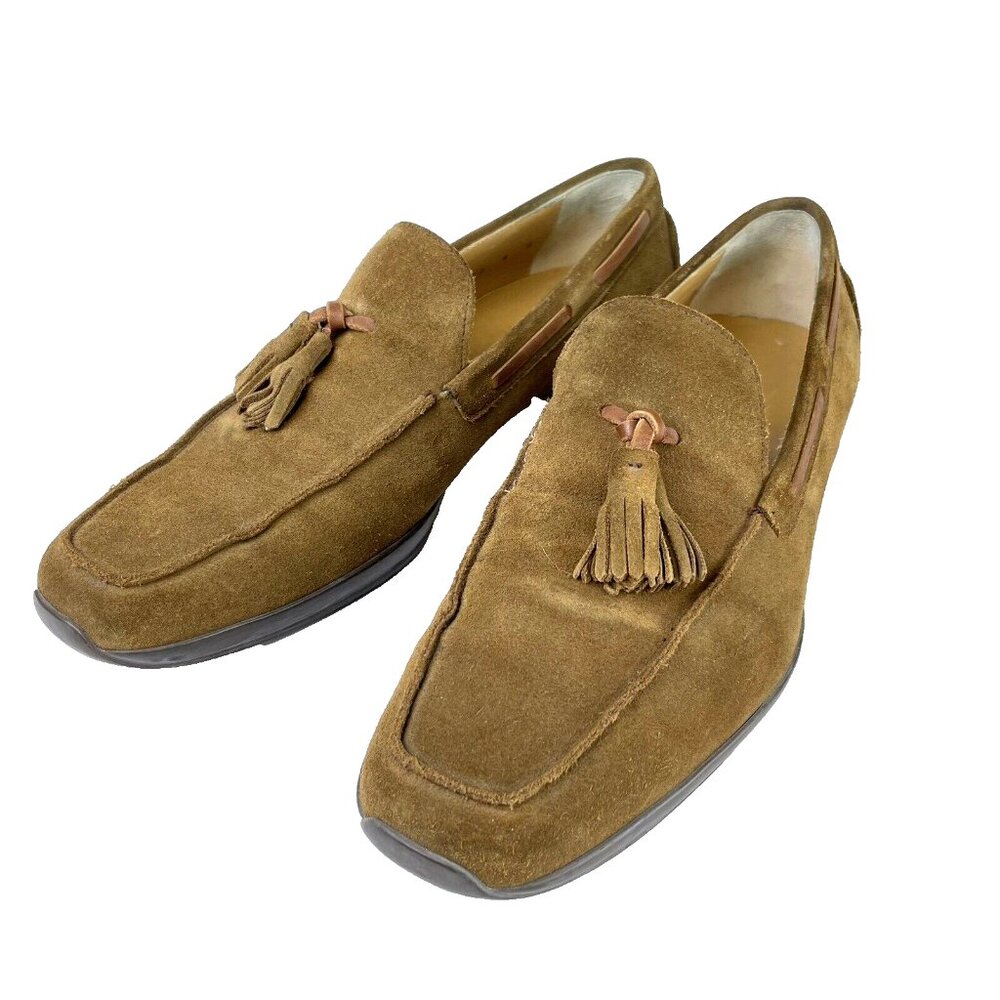 Salvatoreβ Ferragamo Loafers Men's 8 D Kiltie Tassel Brown Suede Leather Italy
